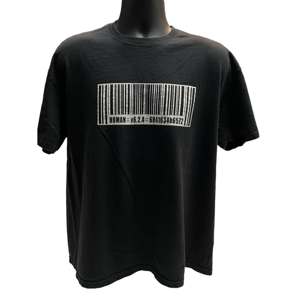 J!NX Vintage Human Barcode Shirt XL Black Tech Gamer Tee Cyberpunk Style Jinx